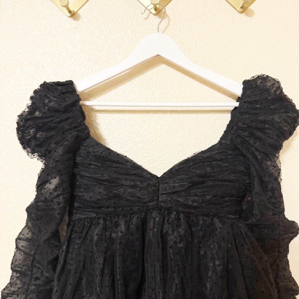 ZIMMERMANN Tulle Mini Empire-Waist Black Polka Dot Dress w/ Ruching size 1/US 6 - Picture 15 of 16
